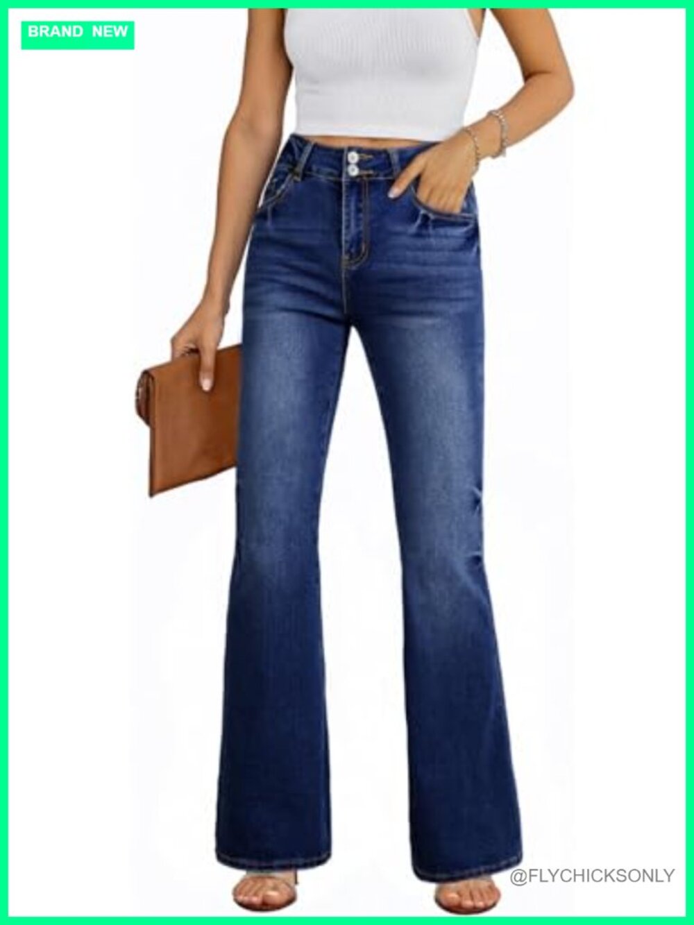 Womens Flare Bell Bottom Jeans High Waisted Wide Leg Bootcut Stretchy Denim